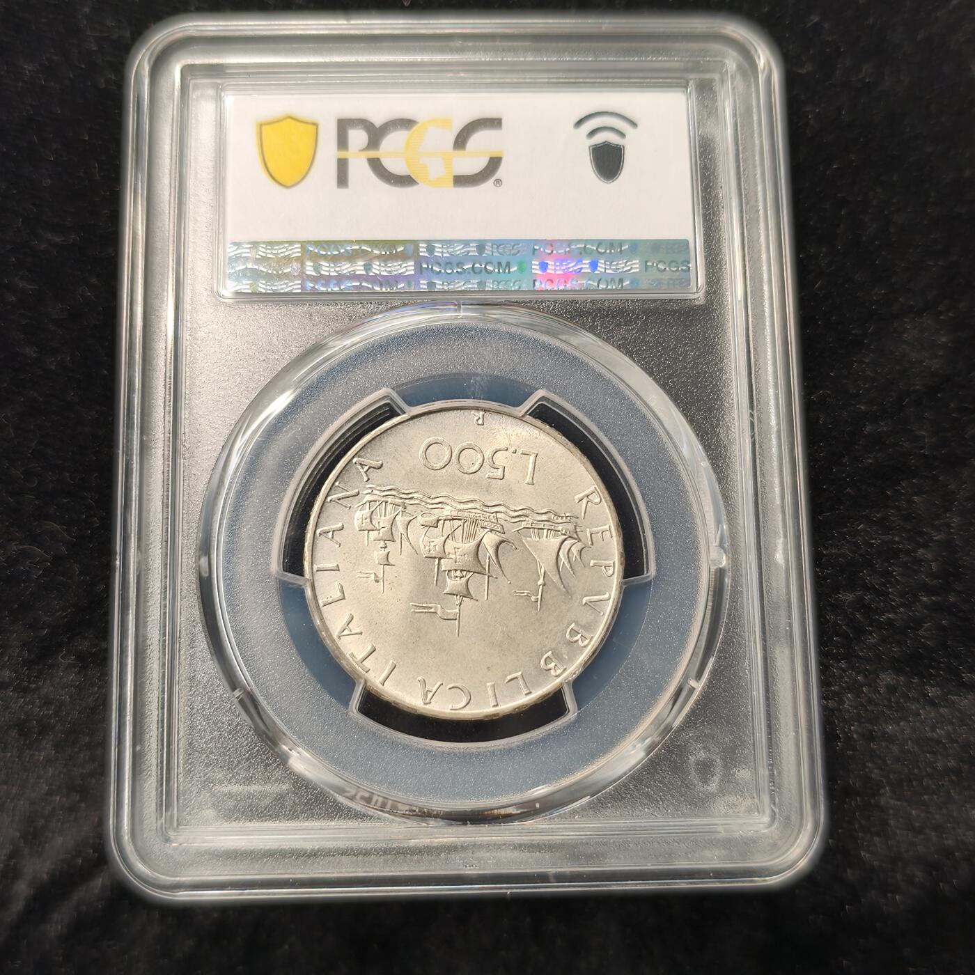 Krab外币市集Vol.28 PCGS MS65 意大利1966年500里拉帆船少女银币Gem