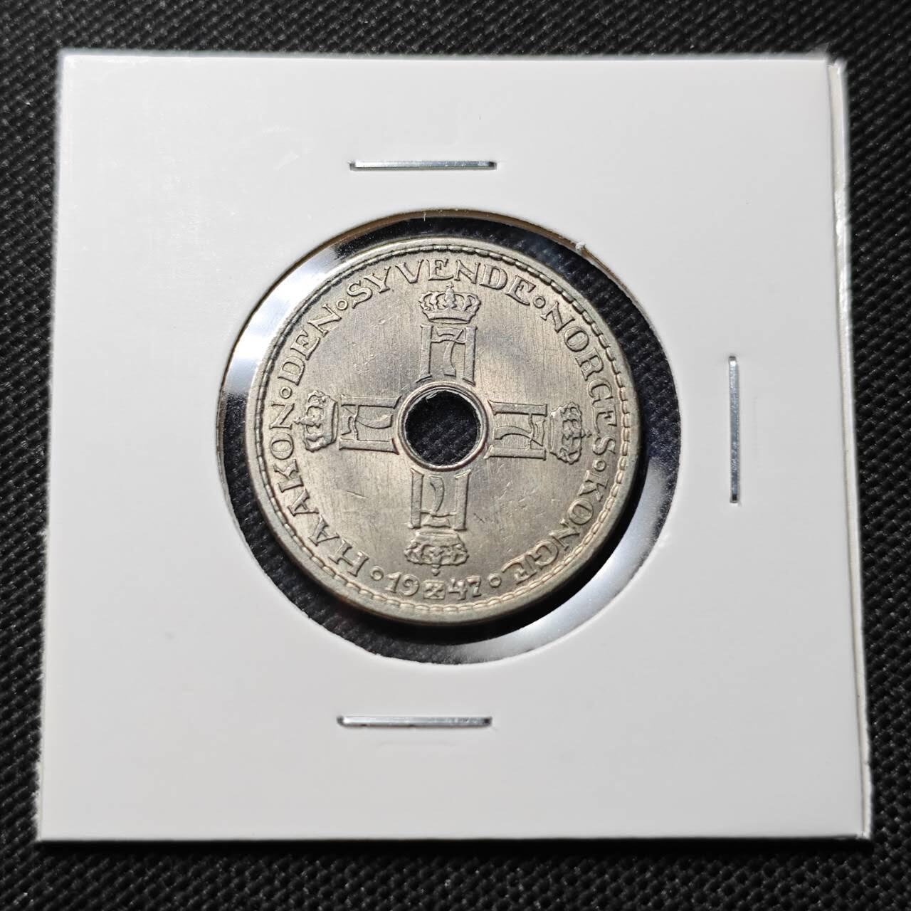 KK钱币收藏小铺  第409期 2月预留时间 周末发货  1947挪威1克朗 好品