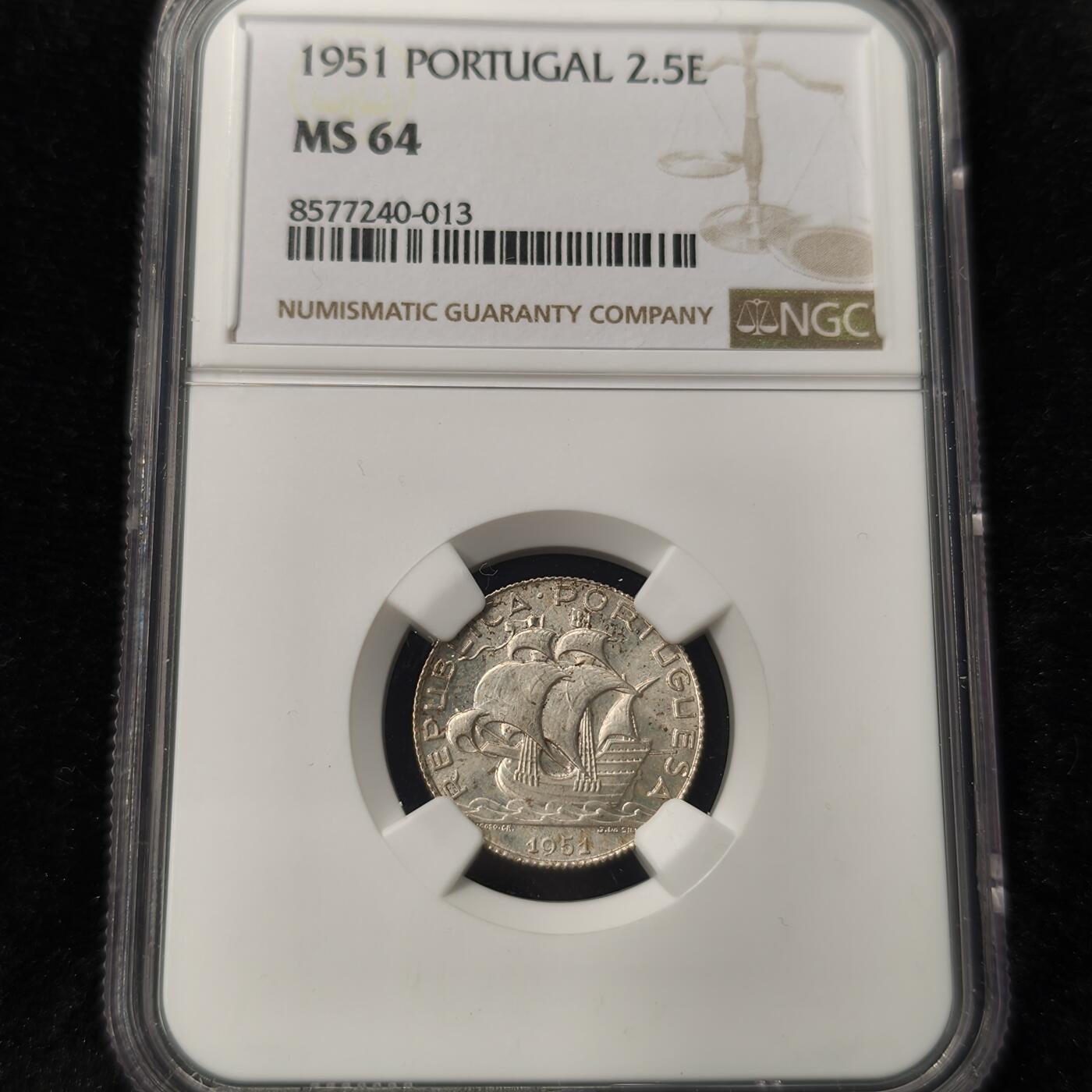 Krab外币市集Vol.28 NGC MS64 葡萄牙1951年2.5埃斯库多银币