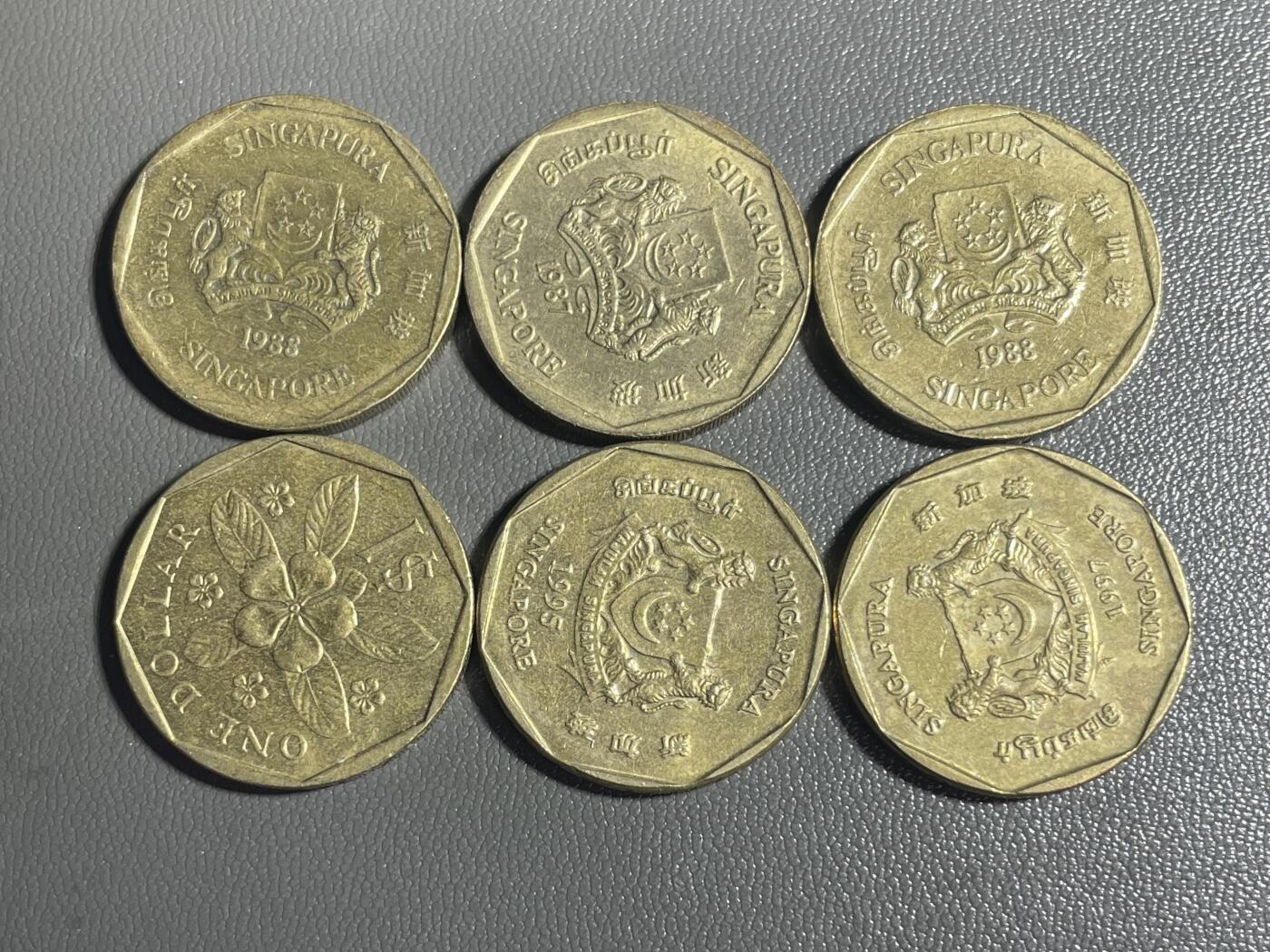 回流0328 新加坡1元6枚 胡姬花