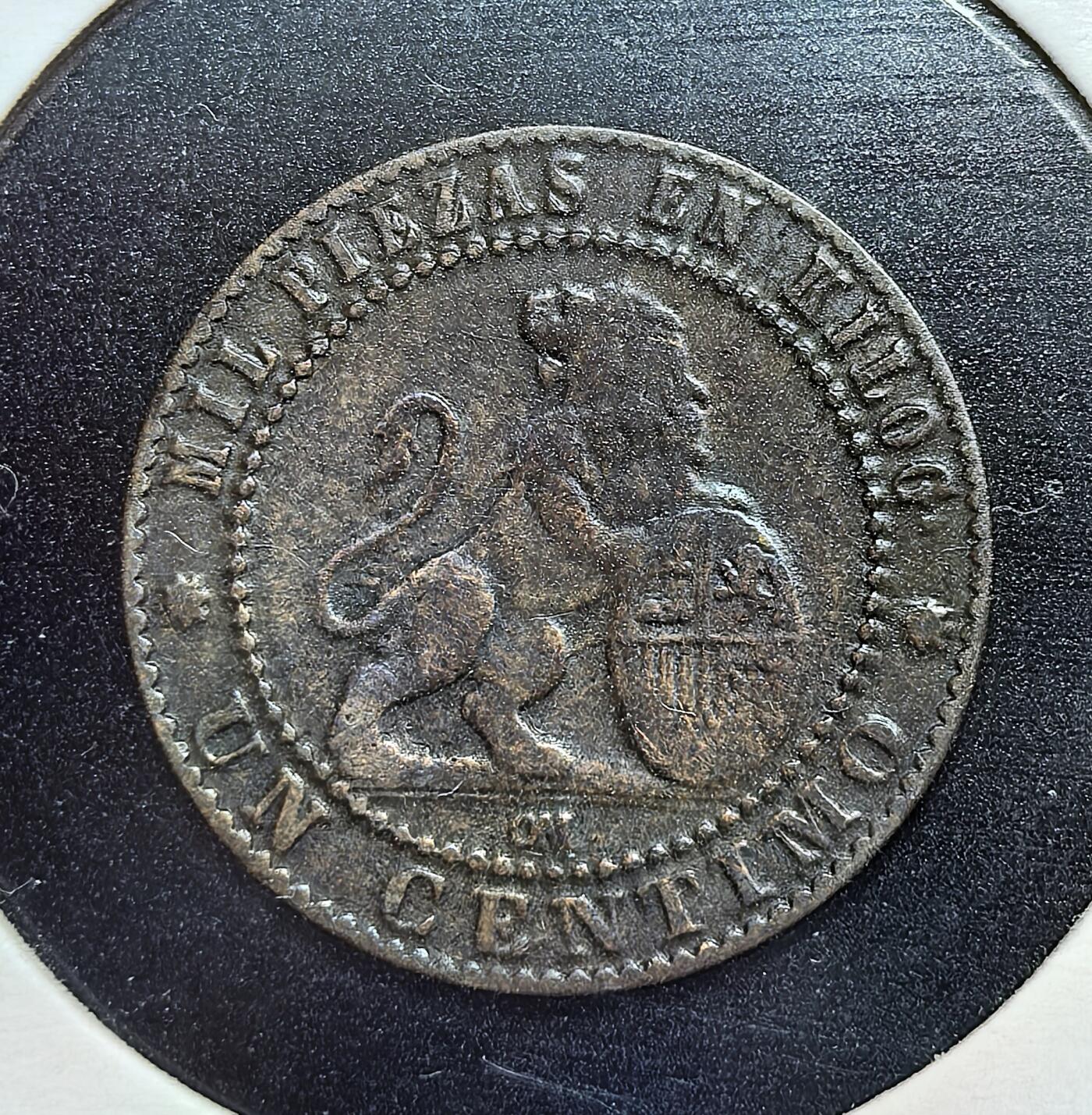 外国优质老铜币银币苏联纪念章，每周六晚九点倒数截拍，满百包邮可寄存，持续收拍 少见西班牙 1870 年 1 分铜币，正面坐像女神手持橄榄枝，背面雄狮持盾国徽，百年铜色包浆厚重，细节清晰，是伊比利亚近代钱币收藏的历史佳品。