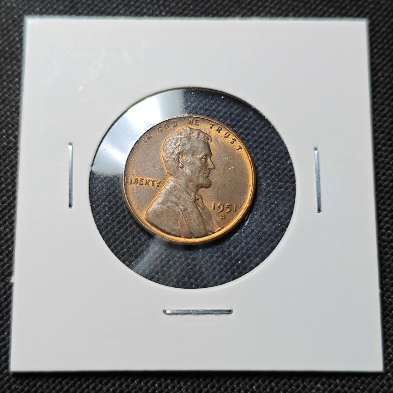 KK钱币收藏小铺  第409期 2月预留时间 周末发货  1951美国麦穗一分铜币好品