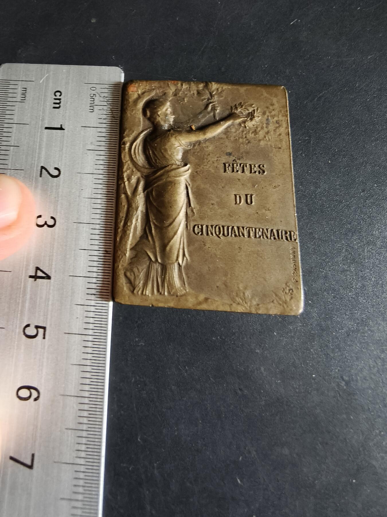 老王徽章第190期 法国埃夫勒中学校友会成立50周年方形大铜章     大师Rasumny作品     尺寸33×44mm     重量30.7g