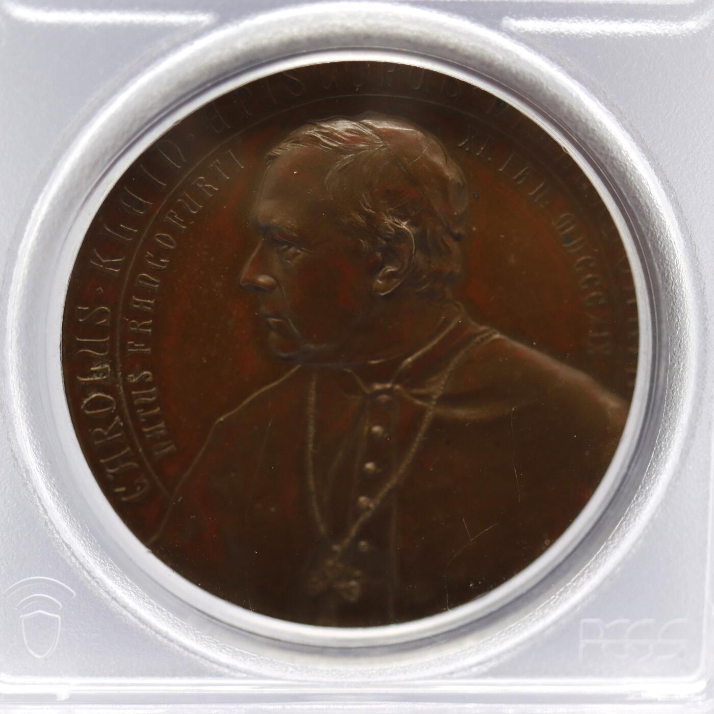 观钱 近现代机制币拍卖No.006（全场顺丰包邮，不区分偏远地区）  1886 年德国法兰克福主教纪念铜章（PCGS SP64）冠军分，PCGS加厚盒