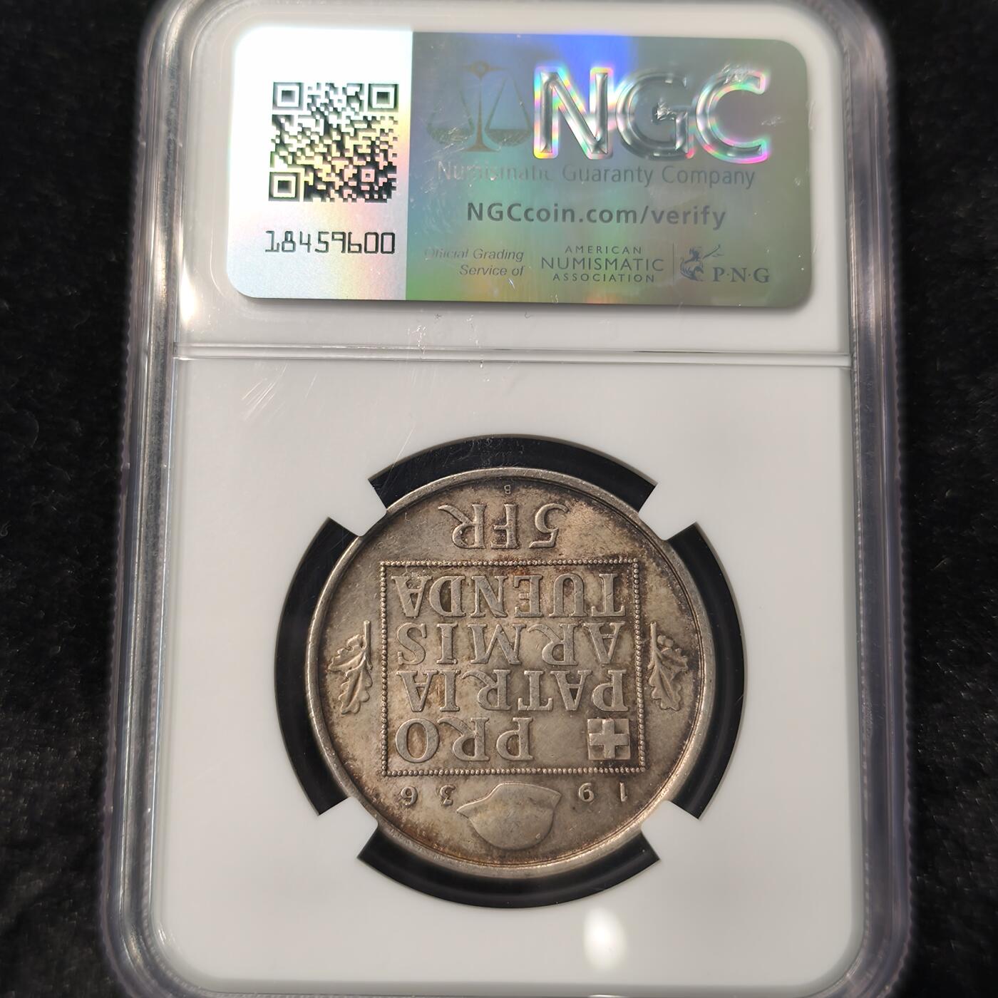 Krab外币市集Vol.28 NGC MS62 瑞士1936B 5法郎银币 toned