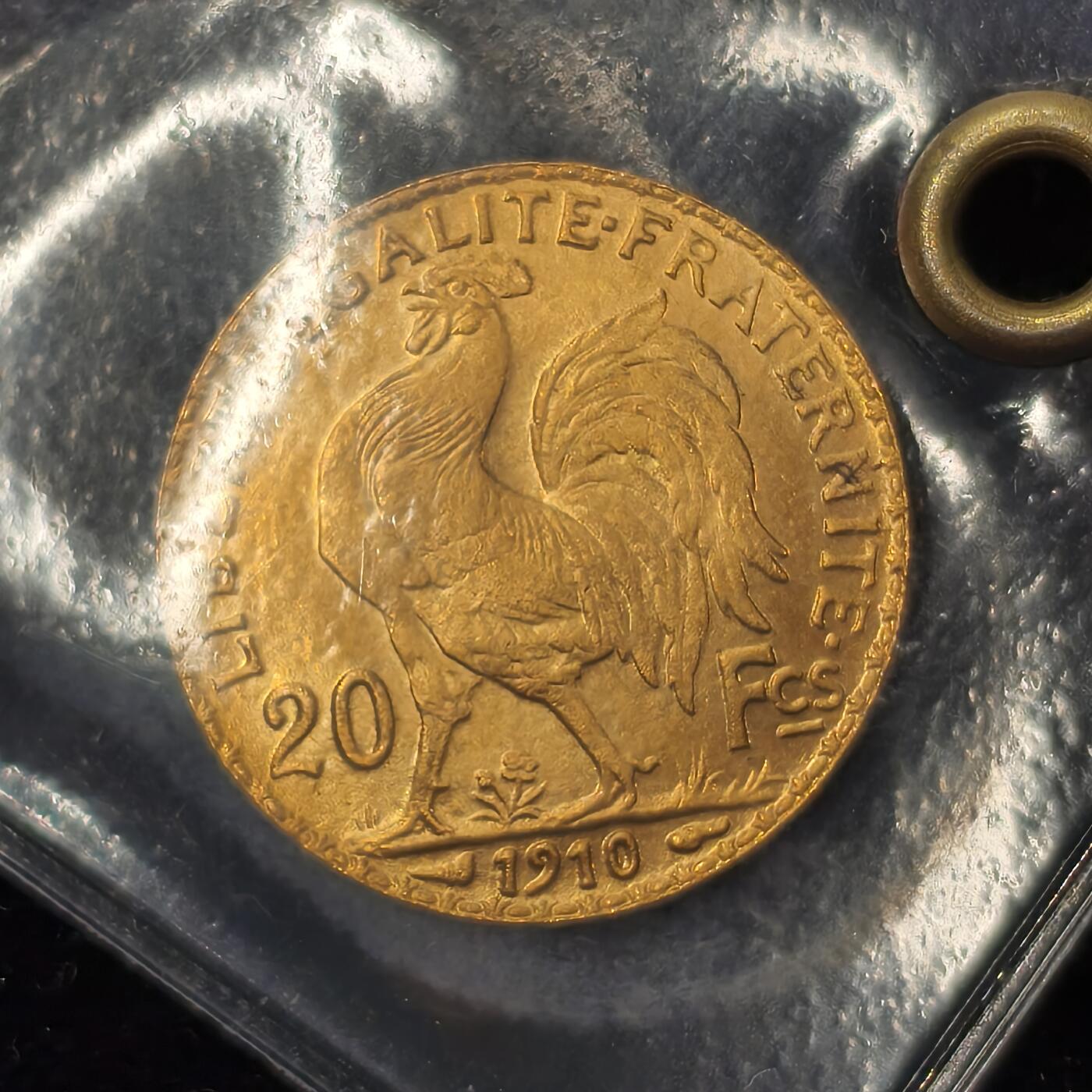 Krab外币市集Vol.28 法国1910年20法郎金币6.45g 0.9gold 意大利评级