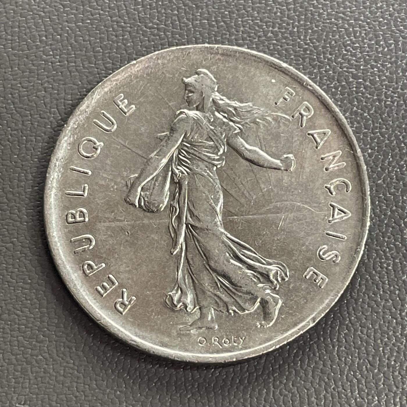 回流0328 法国1972年5法郎镍币 播种女神