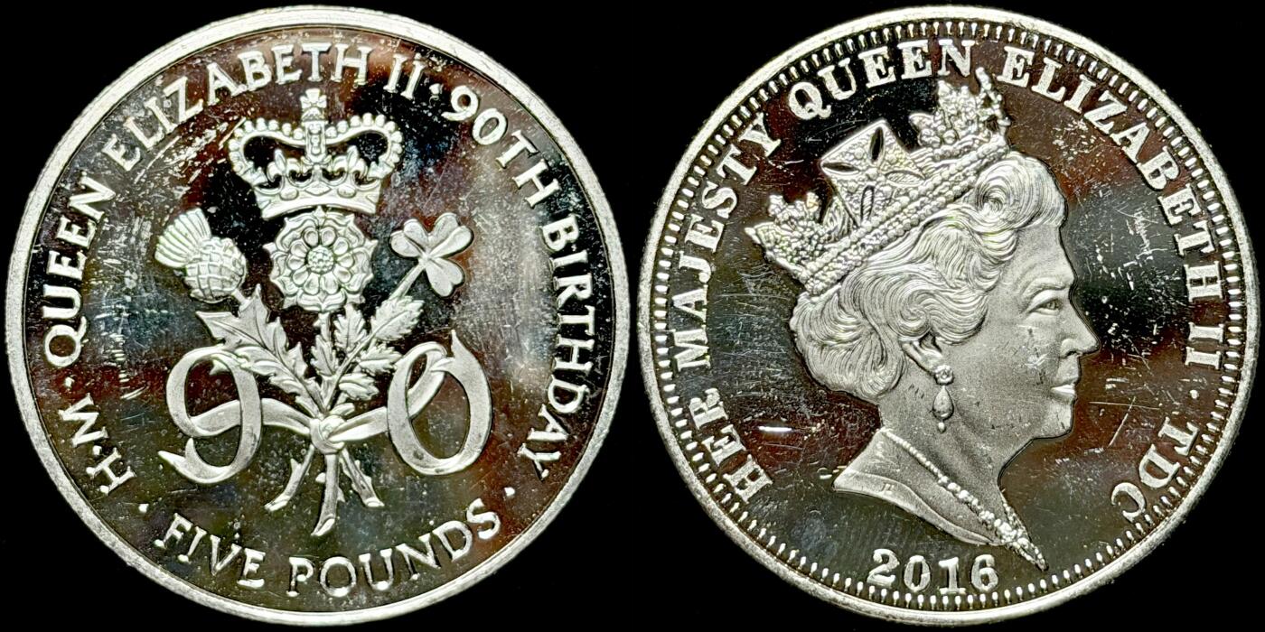 ＜星葵🌻钱币社＞第72期·东奔西走的硬币·3月31日发货 特里斯坦·达库尼亚2016年女王90岁生日5镑克朗型镀银纪念币