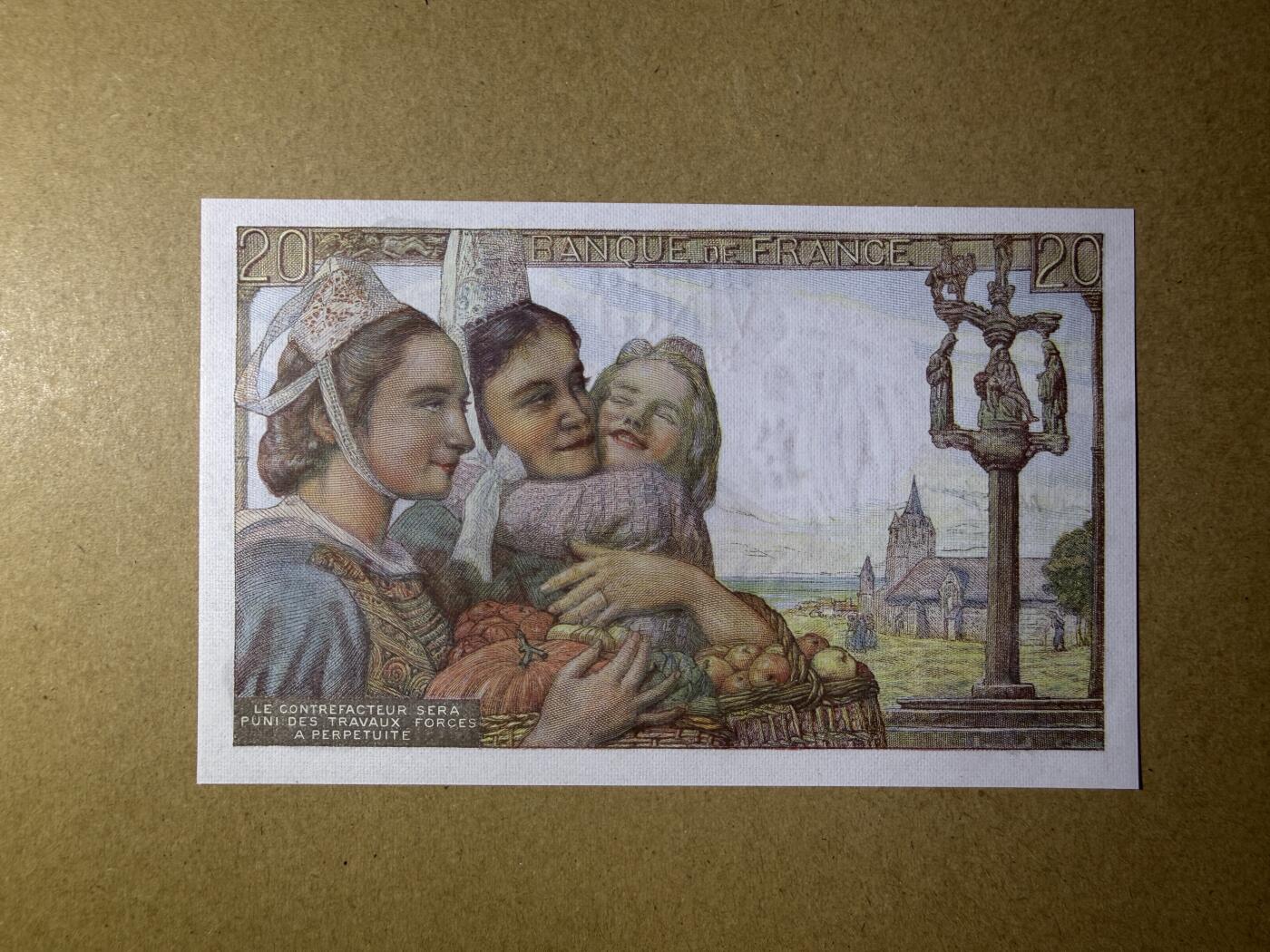 《艾美收藏》第238期-3.29周日外币畅拍场 法国20法郎 UNC 1944年老版本 无47