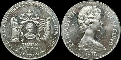 ＜星葵🌻钱币社＞第72期·东奔西走的硬币·3月31日发货 - 特里斯坦·达库尼亚1978年女王登基25周年1克朗纪念币