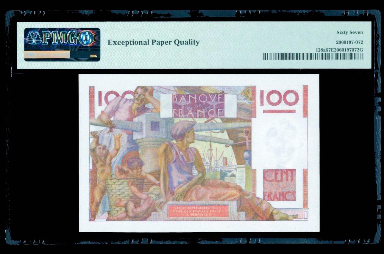 【Blue Auction】世界纸币精拍第801期——18级TOP拍卖/信誉/品质/专业/高效💫 【a版无47】法国 1946年100法郎 PMG67EPQ 高分