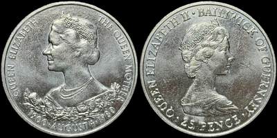 ＜星葵🌻钱币社＞第72期·东奔西走的硬币·3月31日发货 - 根西岛1980年王太后80岁生日25便士克朗型纪念币