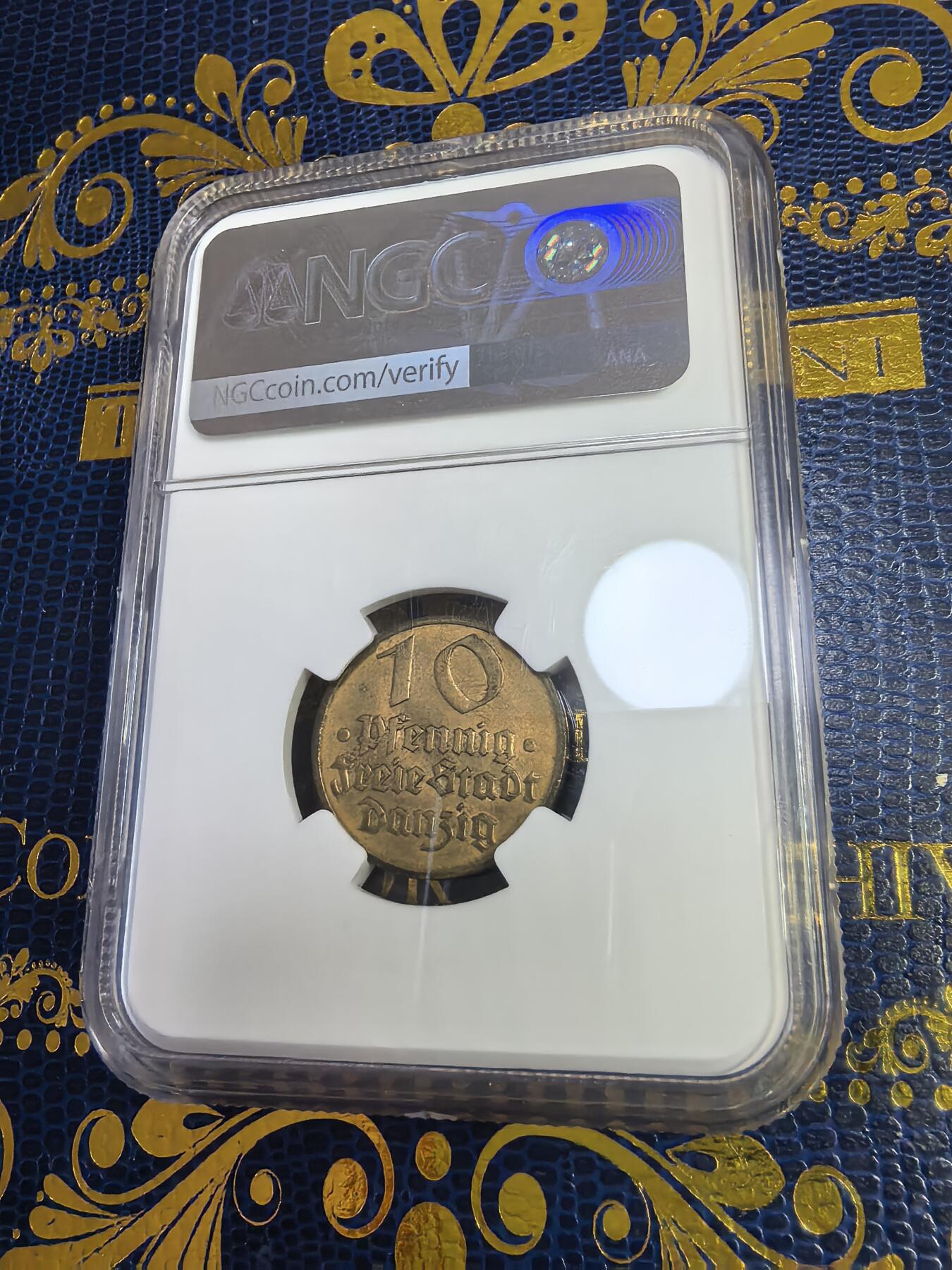 长老汇马年精选第十三场拍卖 1932但泽鳕鱼10芬尼铝铜币，NGC MS63，克书65分150美金