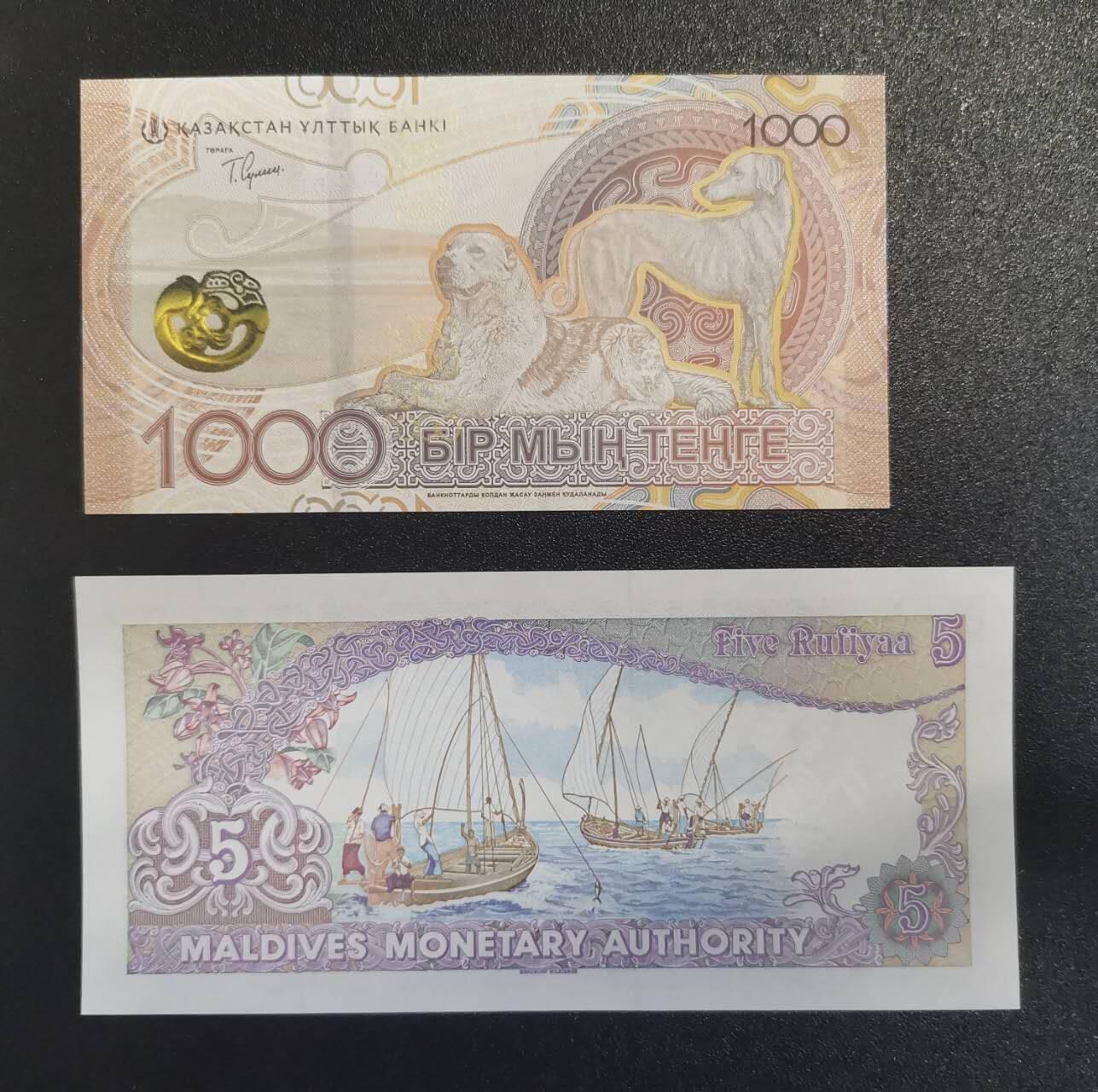 《艾美收藏》第238期-3.29周日外币畅拍场 (2张全新UNC)哈萨克斯坦2024年AA冠1000坚戈 豹子号999&马尔代夫1983首年首发A冠5拉菲亚 帆船系列