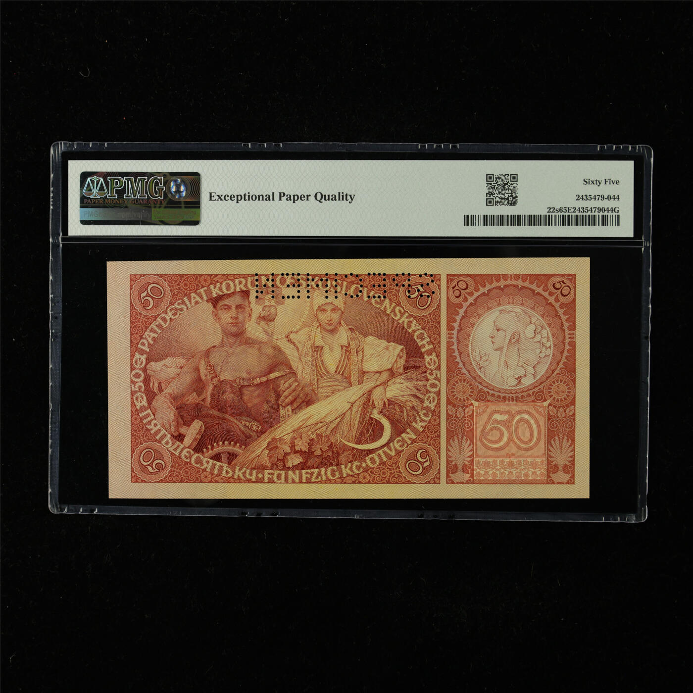 【亘邦集藏】第224期拍卖 1929年 捷克斯洛伐克国家银行样钞50克朗 PMG 65EPQ VB 180373