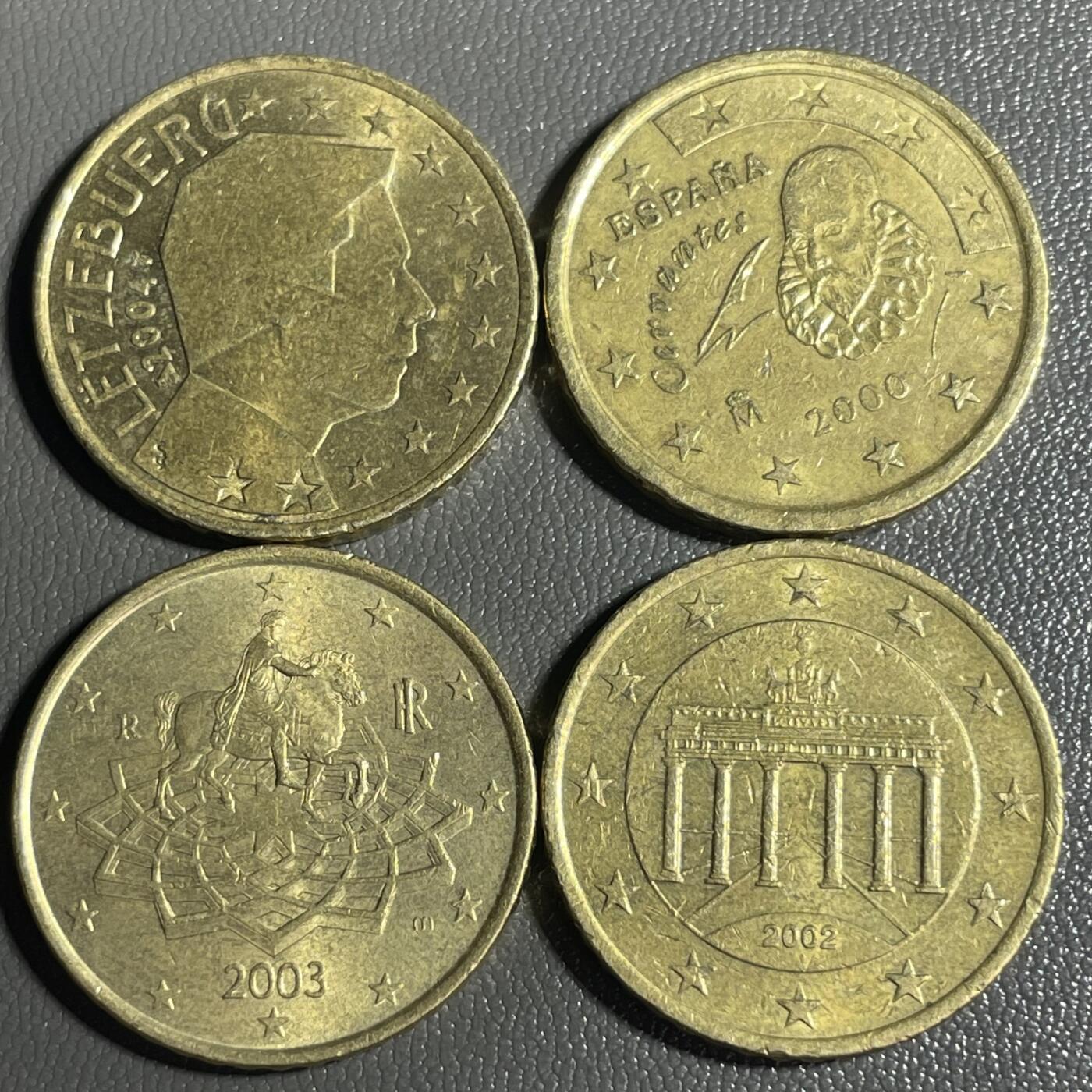 回流0328 50欧分4枚 卢森堡、西班牙、意大利、德国