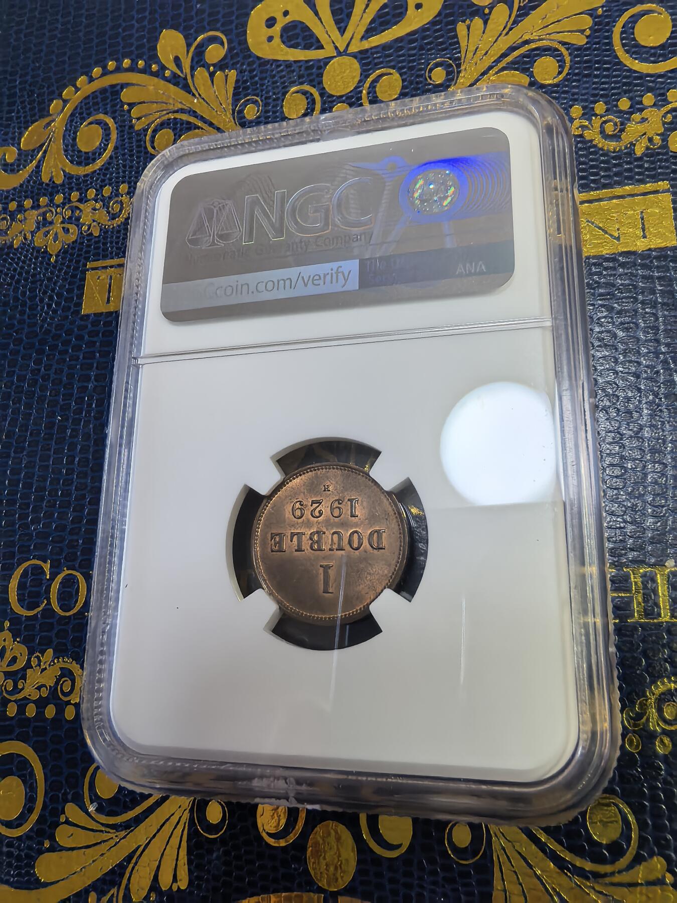 长老汇马年精选第十三场拍卖 1929H根西1道布铜币，NGC MS64BN，季军，更高2枚，7.9万枚