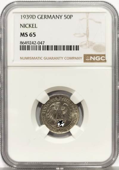 博洋堂“芳菲春韵”3月精品大拍专场暨第166期（全场包邮） - NGC MS65 德国第三帝国1939年D版50芬尼镍币，传说中的回炉坦克币，仅有2枚更高分