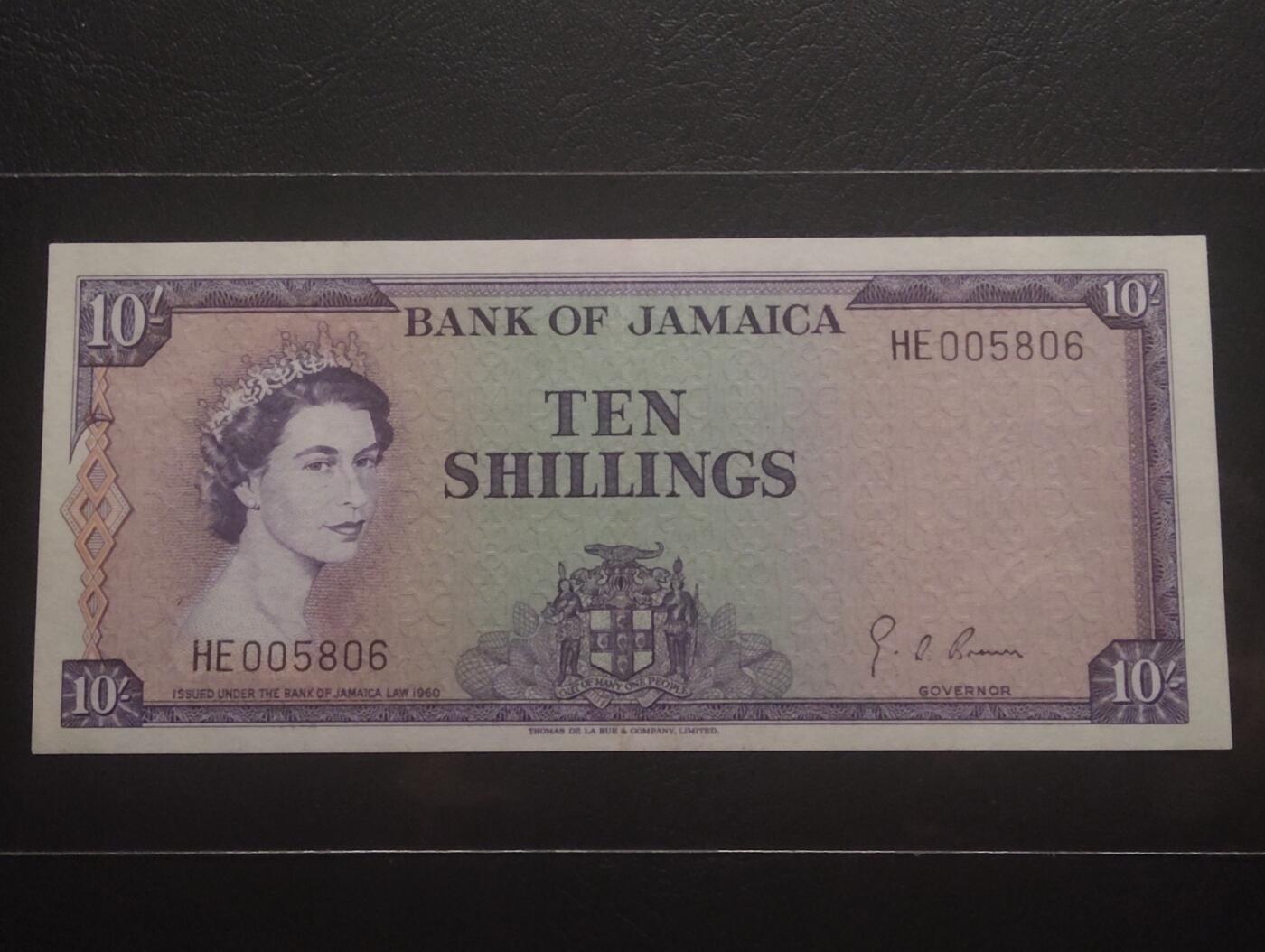 2026三月第四期，总221期 牙买加1960版10先令AUNC千位号无47，小皇冠女王和香蕉收获