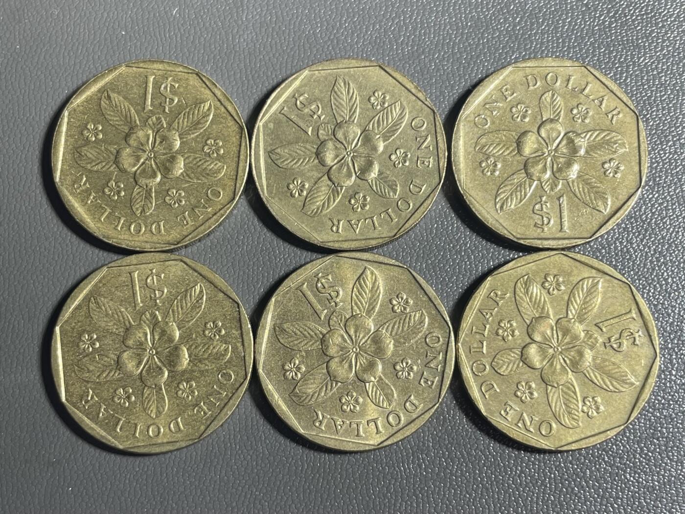 回流0328 新加坡1元6枚 胡姬花