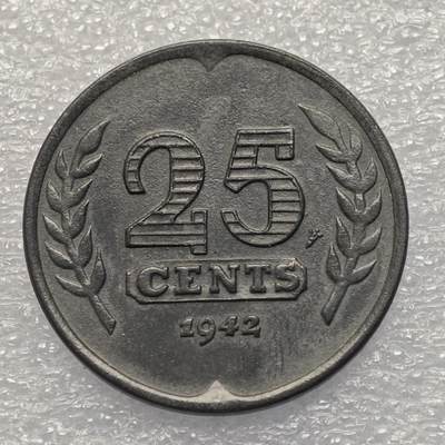  【淘币小摊】限时拍第八百八十六拍   黎巴嫩圣马力诺希腊荷兰场    每周一统一发货 - 荷兰1942年25分锌币 km174