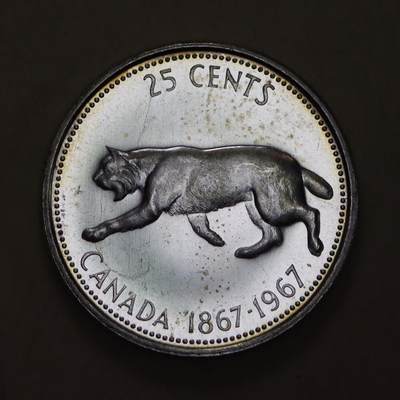 观钱 近现代机制币拍卖No.006（全场顺丰包邮，不区分偏远地区）  - 加拿大 1967 年联邦百年 25 分猞猁纪念银币 卷拆全新未使用