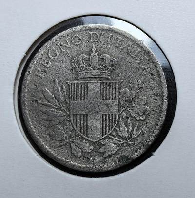 外国优质老铜币银币苏联纪念章，每周六晚九点倒数截拍，满百包邮可寄存，持续收拍 - 意大利王国1919年20分，正面为萨伏依王朝盾徽与王冠，背面六边形框内标注面值，一战后发行，包浆古朴，是意大利近代币制变迁的实物见证，收藏价值突出。