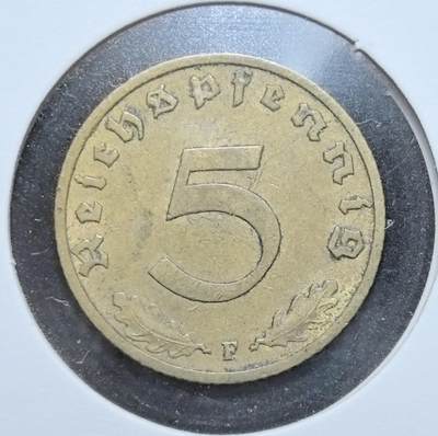 外国优质老铜币银币苏联纪念章，每周六晚九点倒数截拍，满百包邮可寄存，持续收拍 - 德国1938年5芬尼铜币，正面为哥特体面值与橡叶纹饰，背面是带有万字徽的帝国鹰纹，见证第三帝国时期，是德国近代动荡历史的特殊实物遗存，小众历史收藏辨识度高。