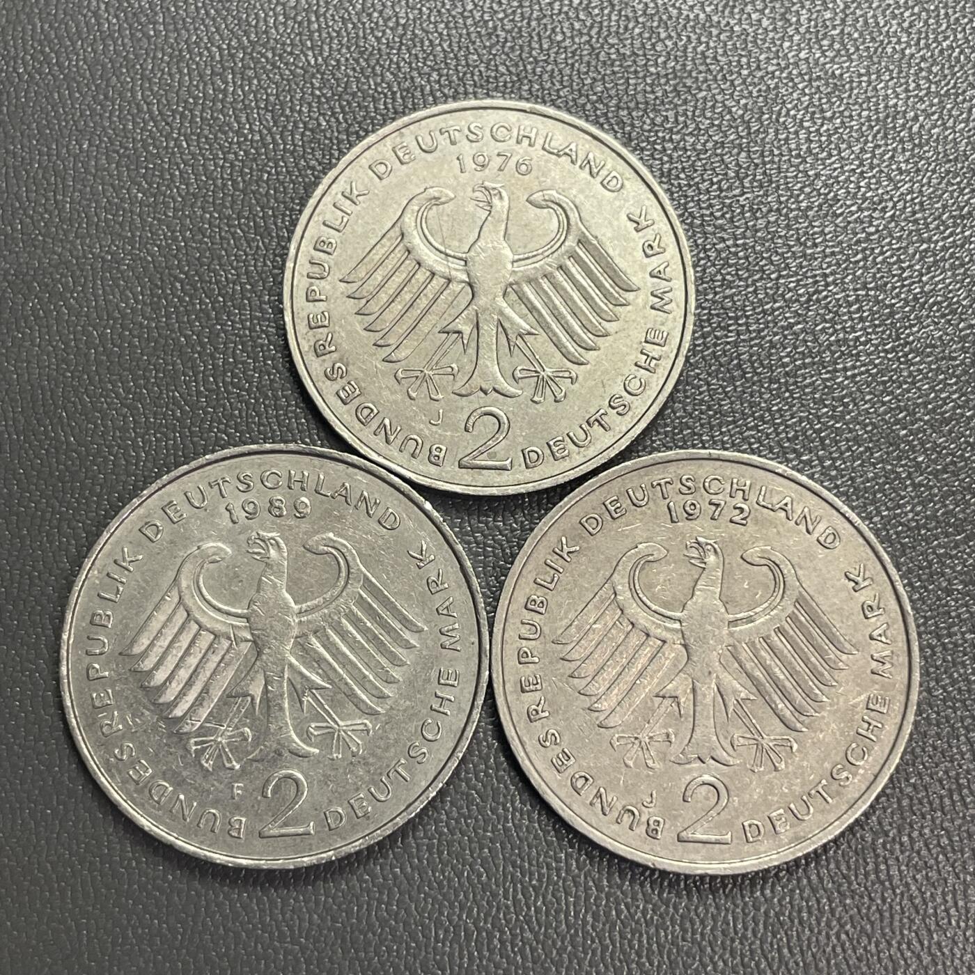 回流0328 联邦德国（西德）2马克人物纪念币三枚