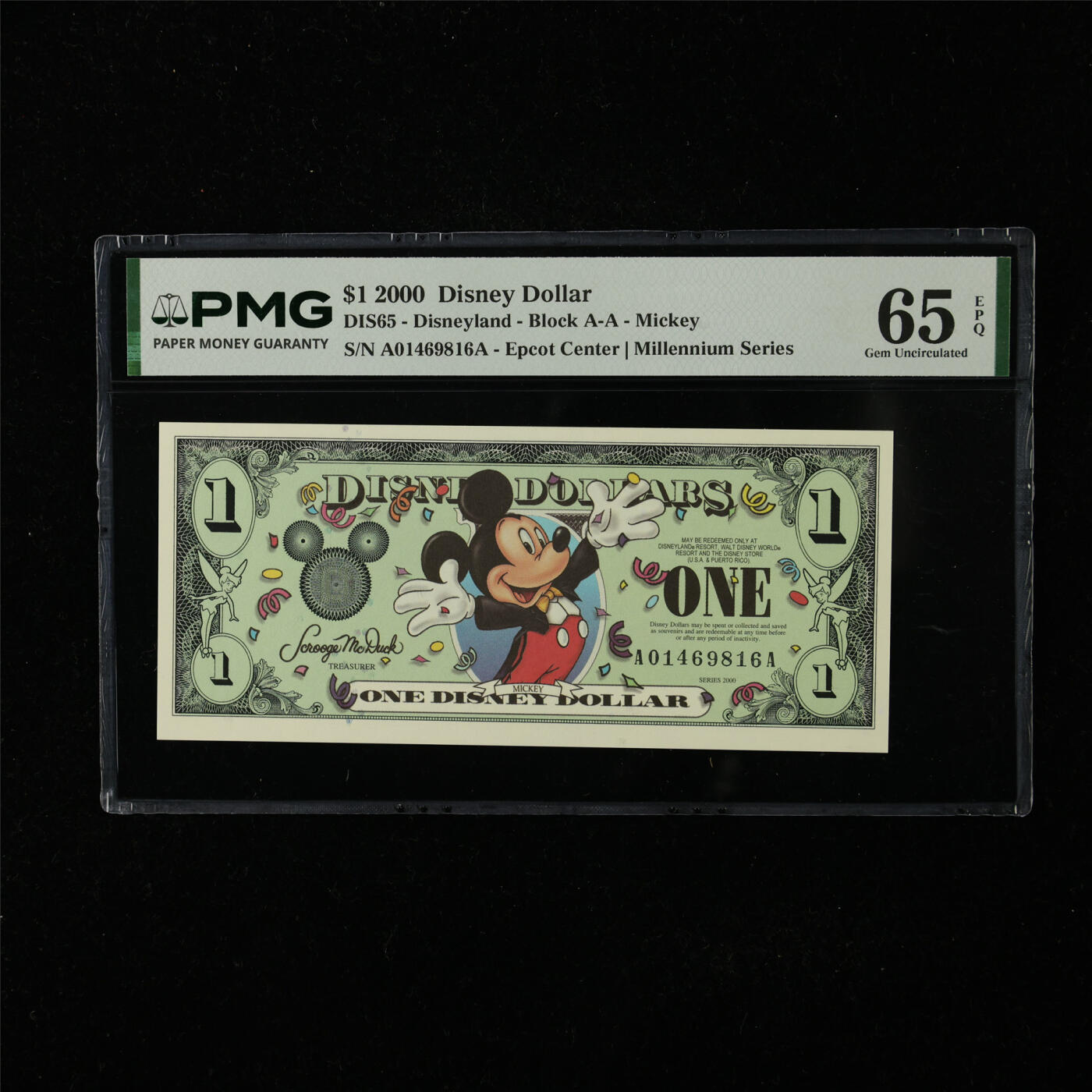 【亘邦集藏】第224期拍卖 2000年 美国迪士尼1元 PMG 65EPQ A01469816A