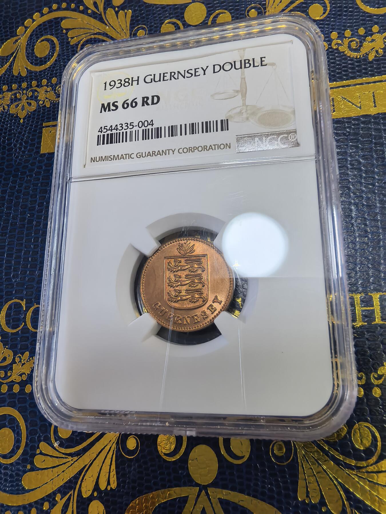 长老汇马年精选第十三场拍卖 1938H根西1道布铜币，NGC MS66RD，亚军，更高1枚，9.6万枚