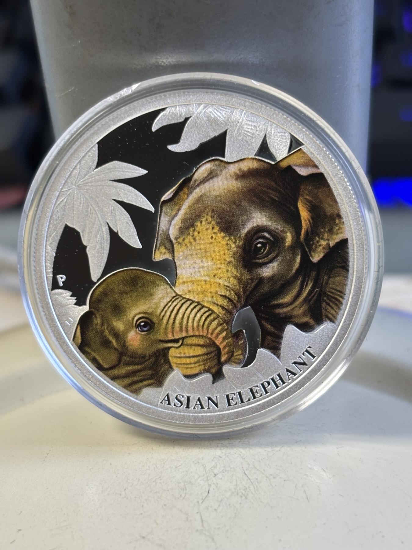 第195期拍卖 图瓦卢2014年母亲的爱系列大象彩色纪念银币，999银，发行6000枚