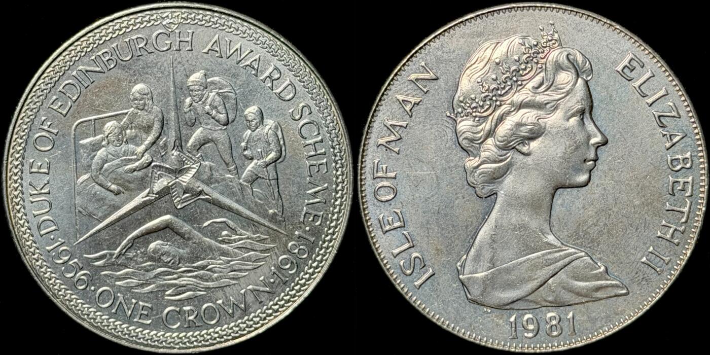 ＜星葵🌻钱币社＞第72期·东奔西走的硬币·3月31日发货 〈发行量50000〉马恩岛1981年爱丁堡公爵奖计划25周年·哺乳/徒步/游泳1克朗纪念币