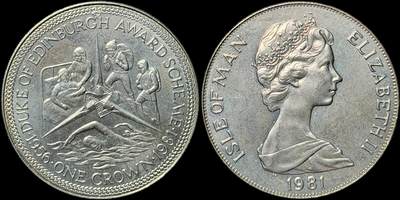 ＜星葵🌻钱币社＞第72期·东奔西走的硬币·3月31日发货 - 〈发行量50000〉马恩岛1981年爱丁堡公爵奖计划25周年·哺乳/徒步/游泳1克朗纪念币