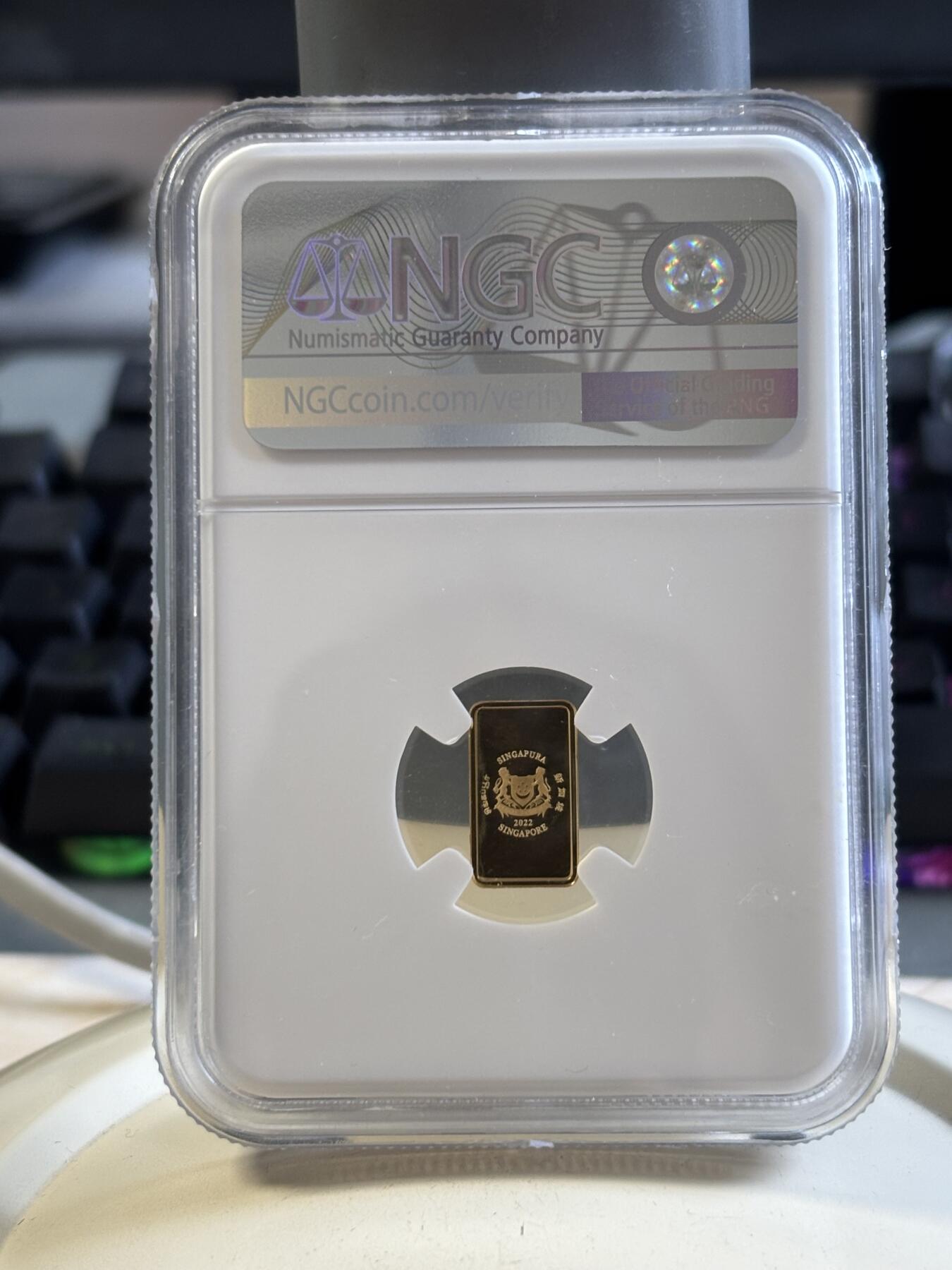 第194期拍卖 新加破2022年十二生肖虎年1克纪念金币NGC-PF69原盒证书，9999金，发行3000枚