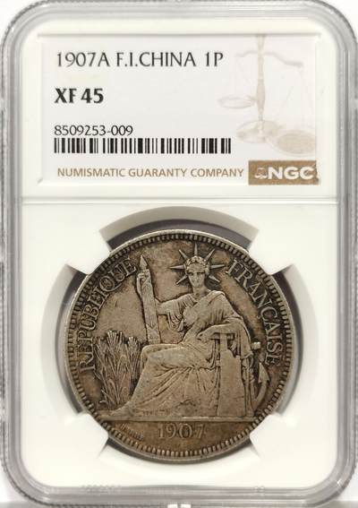 博洋堂“芳菲春韵”3月精品大拍专场暨第166期（全场包邮） - NGC XF45 法属印支1907年A版坐洋银币，原汁原味