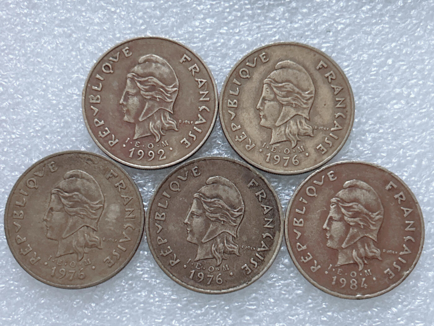 第一海外回流一元起拍收藏 散集专场  第307期 法属新喀里多尼亚100法郎硬币 5枚