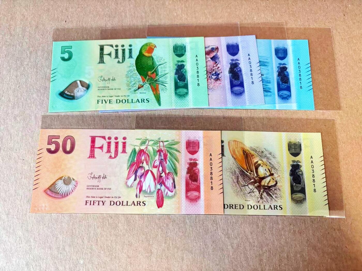 【Blue Auction】世界纸币精拍第801期——18级TOP拍卖/信誉/品质/专业/高效💫 【一组5张AA冠全同号无47】斐济 新版 5-100元 全新UNC