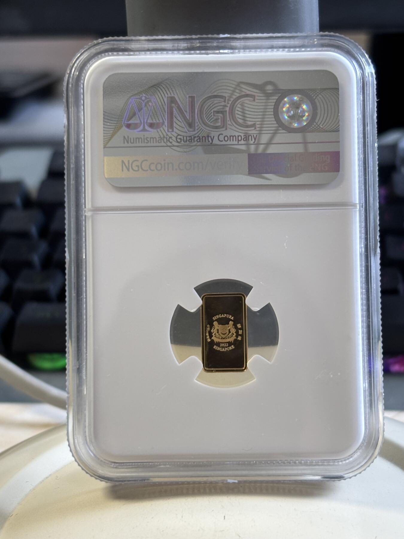 第194期拍卖 新加破2022年十二生肖虎年1克纪念金币NGC-PF69原盒证书，9999金，发行3000枚