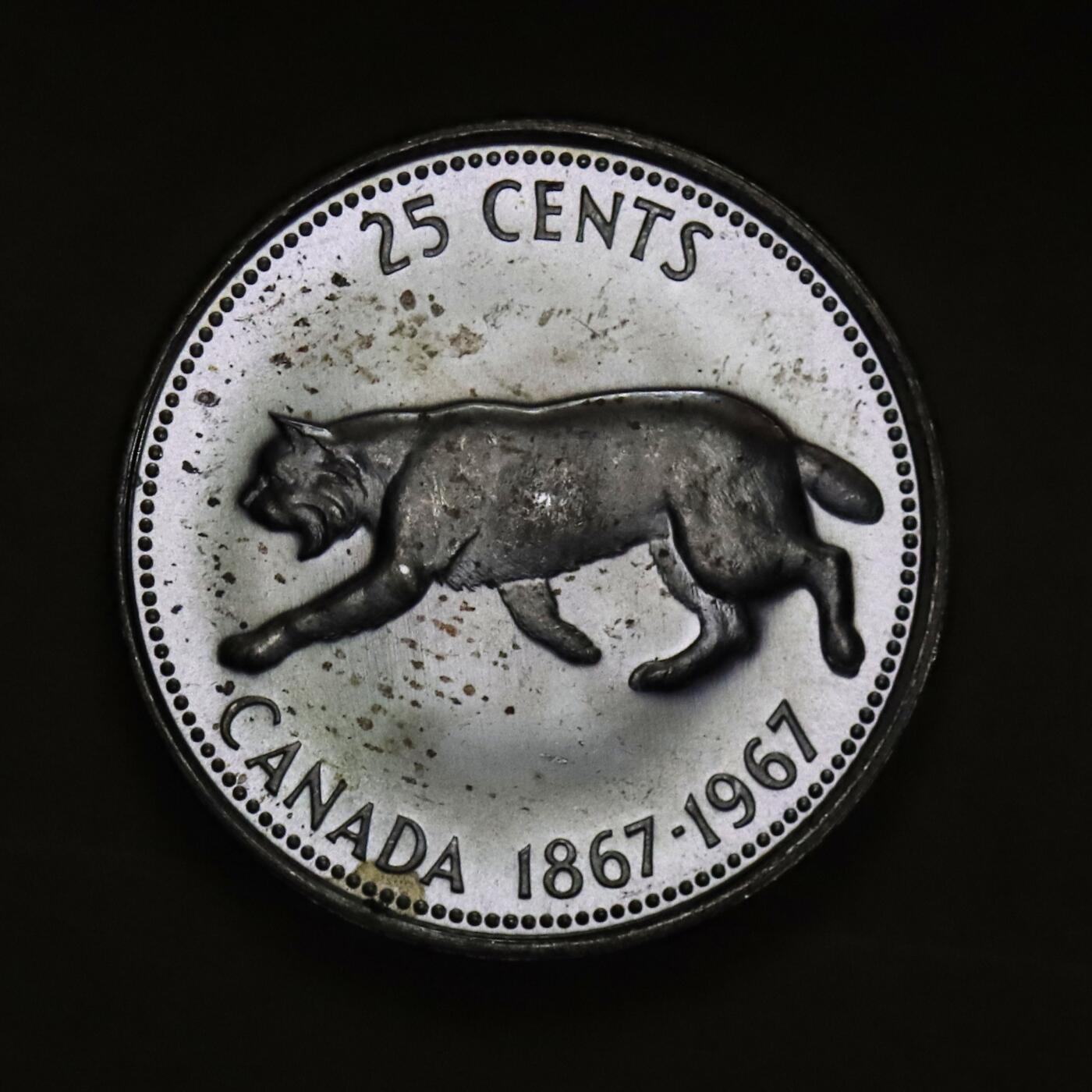 观钱 近现代机制币拍卖No.006（全场顺丰包邮，不区分偏远地区）  加拿大 1967 年联邦百年 25 分猞猁纪念银币 卷拆全新未使用