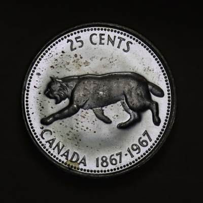 观钱 近现代机制币拍卖No.006（全场顺丰包邮，不区分偏远地区）  - 加拿大 1967 年联邦百年 25 分猞猁纪念银币 卷拆全新未使用