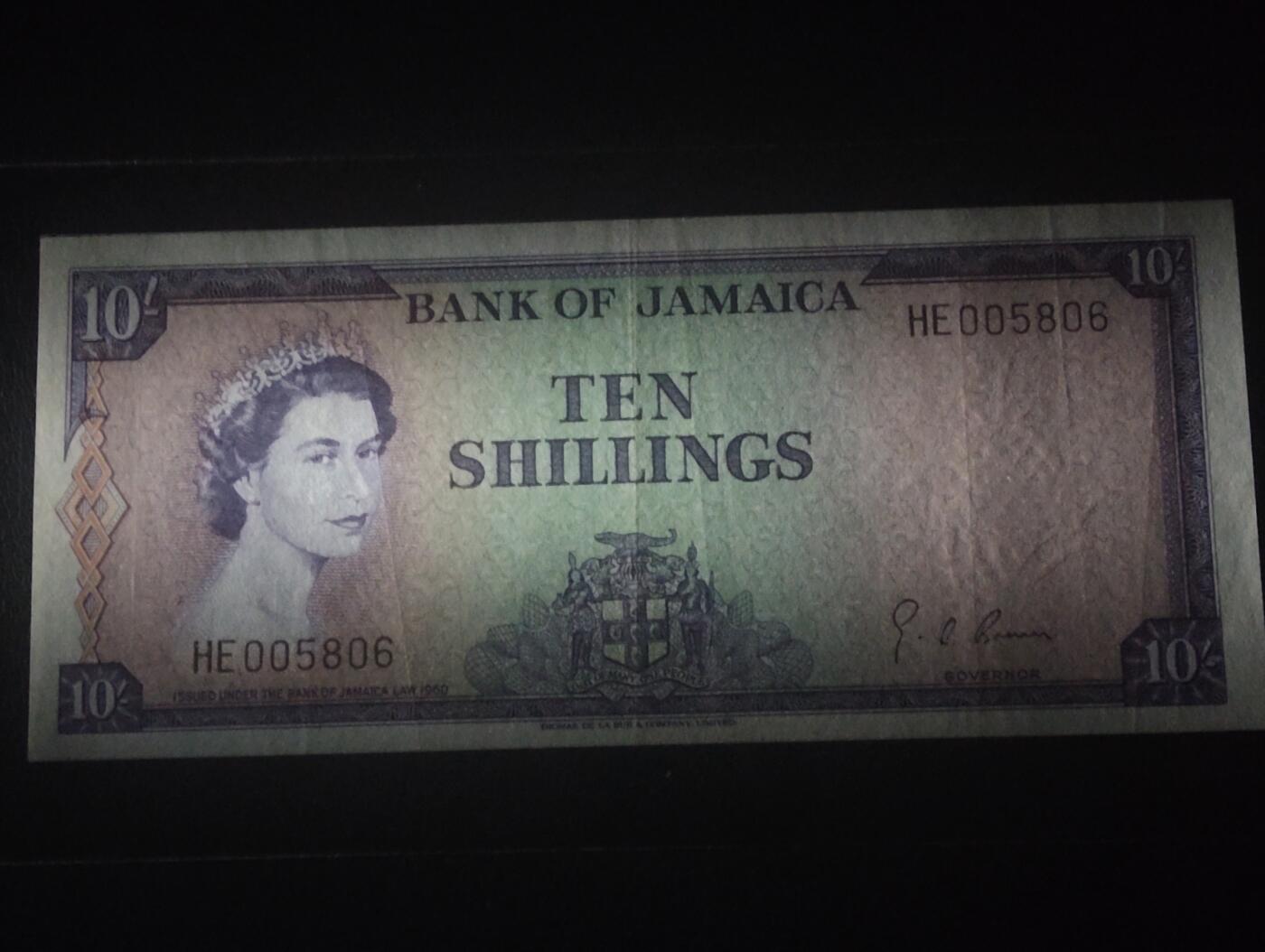 2026三月第四期，总221期 牙买加1960版10先令AUNC千位号无47，小皇冠女王和香蕉收获