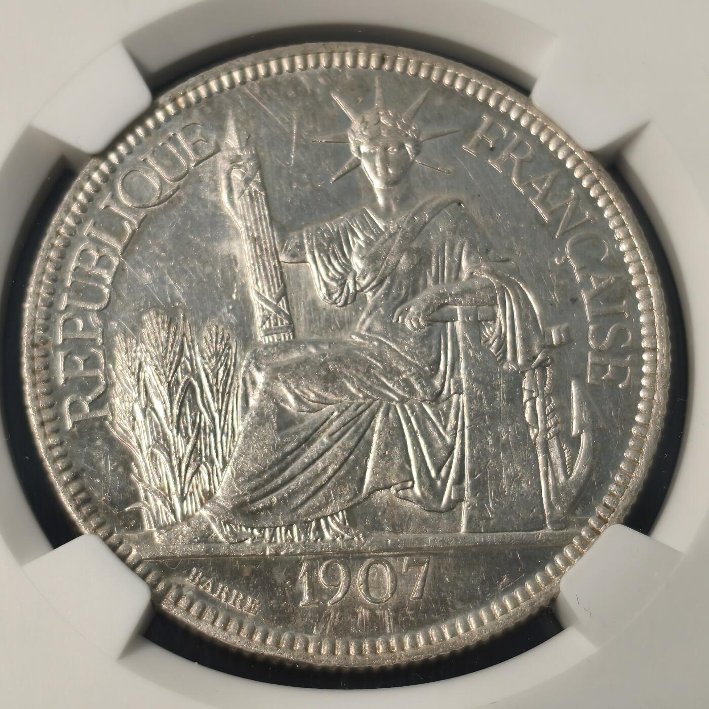 Krab外币市集Vol.28 NGC UNCD 法属印度1907A 皮阿斯特坐洋