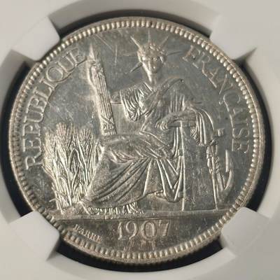 Krab外币市集Vol.28 - NGC UNCD 法属印度1907A 皮阿斯特坐洋