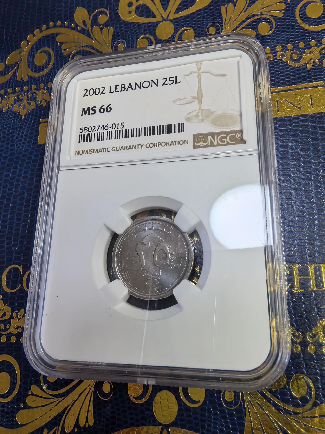 长老汇马年精选第十三场拍卖 2002黎巴嫩25里拉钢包镍币，NGC MS66，唯一冠军