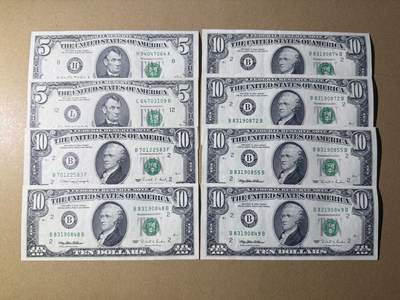 《艾美收藏》第238期-3.29周日外币畅拍场 - 美元8张 UNC 5美元2张、10美元6张 个别边缘轻微荧光