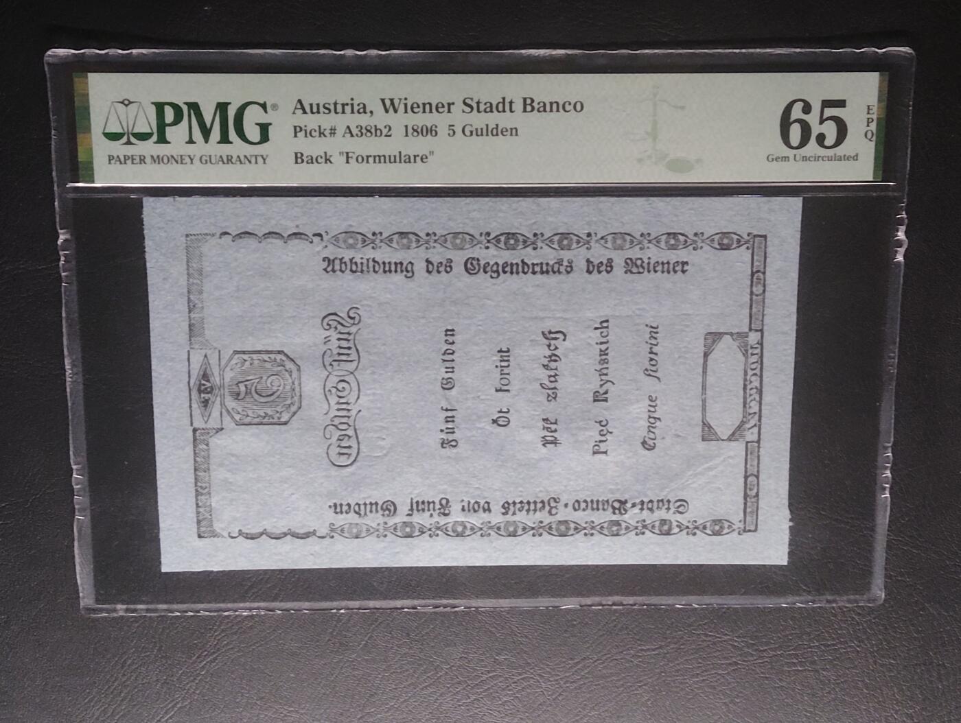 2026三月第四期，总221期 奥地利维也纳州立银行1806年5盾金币兑换券PMG65epq 稀有古早纸币品种·