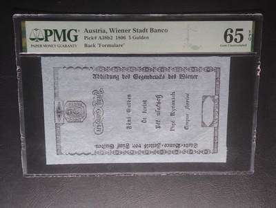 2026三月第四期，总221期 - 奥地利维也纳州立银行1806年5盾金币兑换券PMG65epq 稀有古早纸币品种·