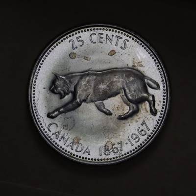 观钱 近现代机制币拍卖No.006（全场顺丰包邮，不区分偏远地区）  - 加拿大 1967 年联邦百年 25 分猞猁纪念银币 卷拆全新未使用