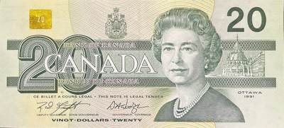 回流0328 - 1991年加拿大20元纸币（鸟版/潜鸟版）